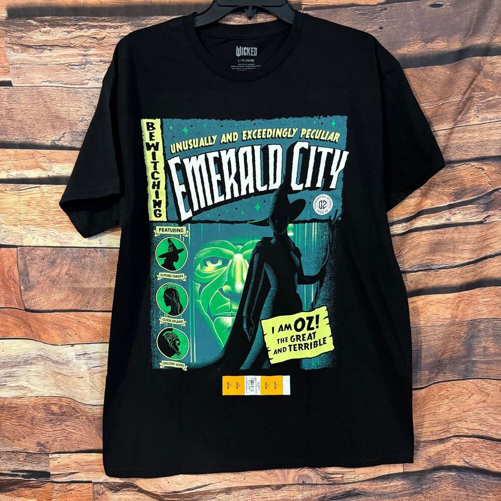 WICKED T-Shirt Men’s Black L Emerald City Oz Graphic Tee 100% Cotton